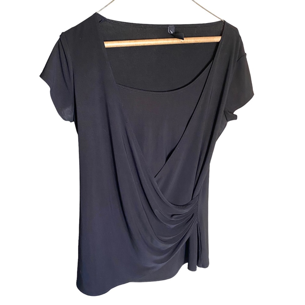 Jason Maxell black mock wrap blouse size L